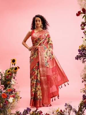 Mustard Floral Digital Print Cotton Saree 2
