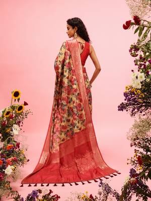 Mustard Floral Digital Print Cotton Saree 3