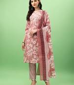 Cotton Fabric Printed work Straight cut Kurta, Pant and Dupatta Set
