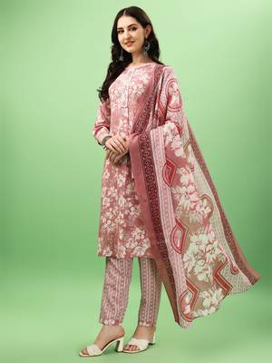 Cotton Fabric Printed work Straight cut Kurta, Pant and Dupatta Set 3