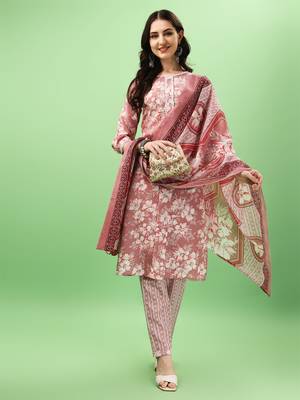 Cotton Fabric Printed work Straight cut Kurta, Pant and Dupatta Set 4