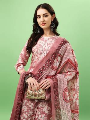 Cotton Fabric Printed work Straight cut Kurta, Pant and Dupatta Set 5
