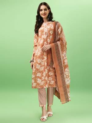 Cotton Fabric Printed work Straight cut Kurta, Pant and Dupatta Set 1