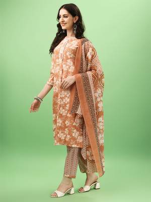Cotton Fabric Printed work Straight cut Kurta, Pant and Dupatta Set 3