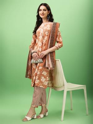 Cotton Fabric Printed work Straight cut Kurta, Pant and Dupatta Set 5