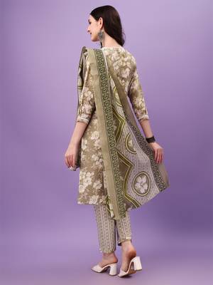 Cotton Fabric Printed work Straight cut Kurta, Pant and Dupatta Set 2