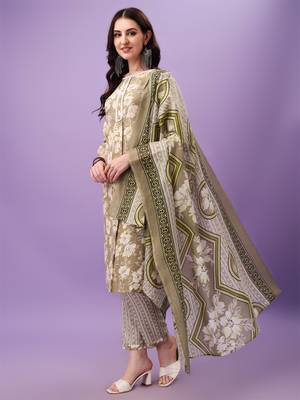 Cotton Fabric Printed work Straight cut Kurta, Pant and Dupatta Set 3