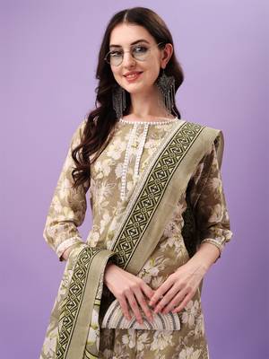 Cotton Fabric Printed work Straight cut Kurta, Pant and Dupatta Set 4