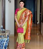 mustard soft banarasi paithani silk saree with beautiful combination of kanjivaram saree