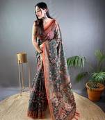 Green Cotton Blend Woven Work &  Rich Pallu Saree With Blouse