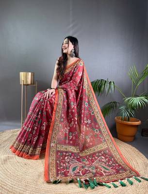Maroon Cotton Blend Designer Zari Weaving Rich Pallu Saree With Blouse 2