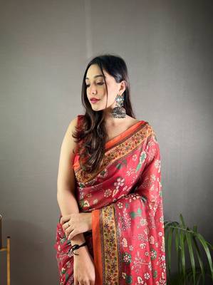 Maroon Cotton Blend Designer Zari Weaving Rich Pallu Saree With Blouse 3