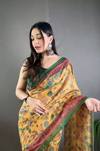 Yellow Cotton Blend Designer Zari Weaving Rich Pallu Saree With Blouse