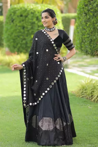 BLACK COTTON SEQUINS WORK NAVRATRI SPECIAL STITCHED CHANIYA CHOLI 