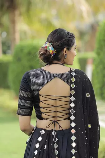 BLACK COTTON SEQUINS WORK NAVRATRI SPECIAL STITCHED CHANIYA CHOLI 