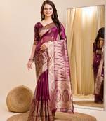Purple Printed Organza Saree With Blouse