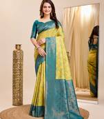 Light Green Printed Banarasi silk blend Saree With Blouse