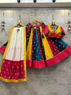 MULTICOLORED ART SILK EMBROIDERD NAVRATRI SPECIAL SEMI-STITCHED CHANIYA CHOLI  1