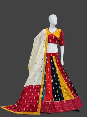 MULTICOLORED ART SILK EMBROIDERD NAVRATRI SPECIAL SEMI-STITCHED CHANIYA CHOLI  2
