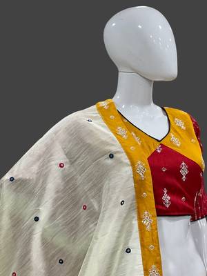 MULTICOLORED ART SILK EMBROIDERD NAVRATRI SPECIAL SEMI-STITCHED CHANIYA CHOLI  3