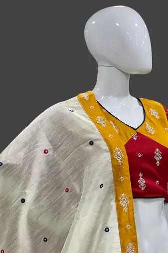 MULTICOLORED ART SILK EMBROIDERD NAVRATRI SPECIAL SEMI-STITCHED CHANIYA CHOLI 