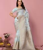 Light Blue Printed Banarasi silk blend Saree With Blouse