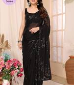 Black Embroidered Georgette Ready To Wear Saree With Blouse