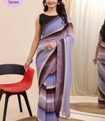 Blue Printed Georgette Ready To Wear Saree With Blouse