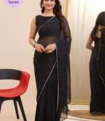 Black Printed Georgette Ready To Wear Saree With Blouse