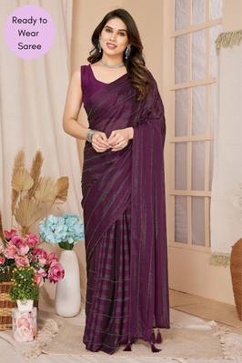 Magenta Embroidered Poly Silk Ready To Wear Saree With Blouse 1