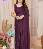 Magenta Embroidered Poly Silk Ready To Wear Saree With Blouse