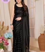 Black Embroidered Poly Silk Ready To Wear Saree With Blouse