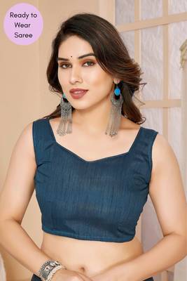 Blue Embroidered Poly Silk Ready To Wear Saree With Blouse 6