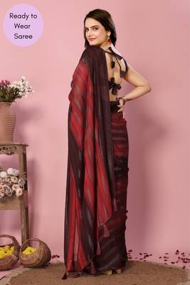 Maroon Printed Poly Silk Ready To Wear Saree With Blouse 1