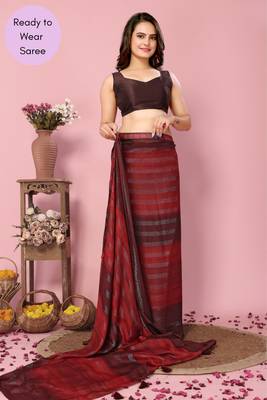 Maroon Printed Poly Silk Ready To Wear Saree With Blouse 3
