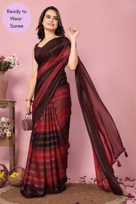 Maroon Printed Poly Silk Ready To Wear Saree With Blouse 4