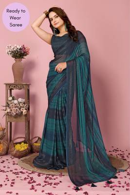 Blue Printed Poly Silk Ready To Wear Saree With Blouse 1