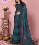 Blue Printed Poly Silk Ready To Wear Saree With Blouse