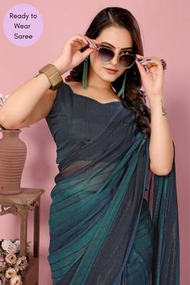 Blue Printed Poly Silk Ready To Wear Saree With Blouse 5