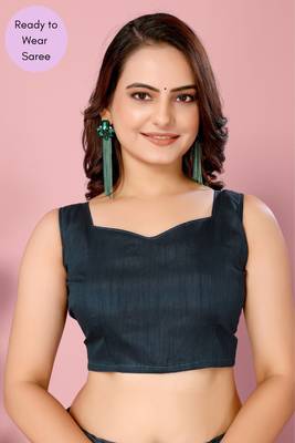 Blue Printed Poly Silk Ready To Wear Saree With Blouse 6
