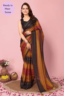 Mustard Printed Poly Silk Ready To Wear Saree With Blouse 1