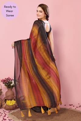 Mustard Printed Poly Silk Ready To Wear Saree With Blouse 3