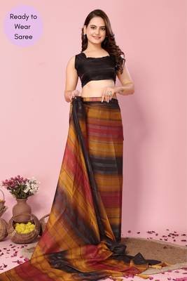 Mustard Printed Poly Silk Ready To Wear Saree With Blouse 4