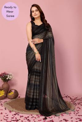 Black Printed Poly Silk Ready To Wear Saree With Blouse 1