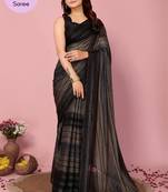 Black Printed Poly Silk Ready To Wear Saree With Blouse