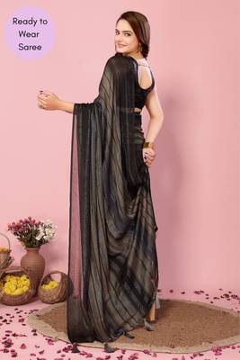 Black Printed Poly Silk Ready To Wear Saree With Blouse 3