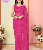 Pink Printed Georgette Ready To Wear Saree With Blouse
