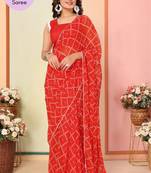 Red Printed Georgette Ready To Wear Saree With Blouse