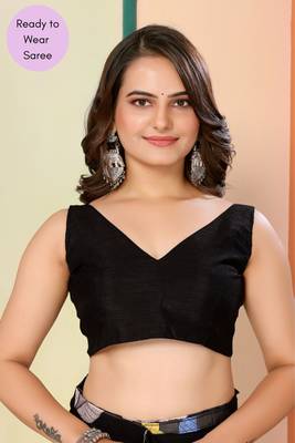Black Printed Georgette Ready To Wear Saree With Blouse 6