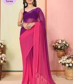 Purple Printed Georgette Ready To Wear Saree With Blouse